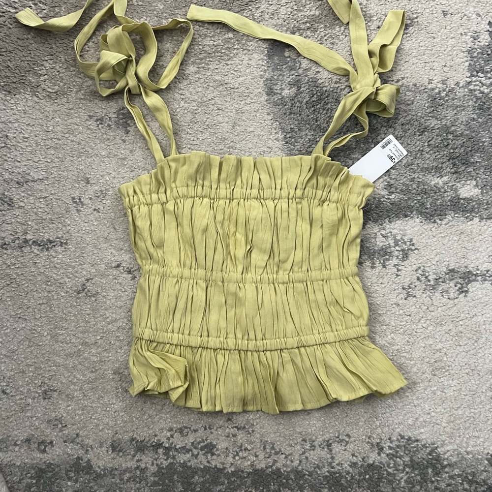 Green Cropped Top with Tie Shoulders